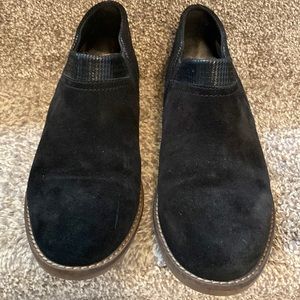 Clarks black suede booties.